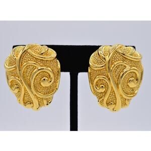 Barrera Avon Vintage Clip On Earrings Chunky Heavy Gold Textured Signed BinAG